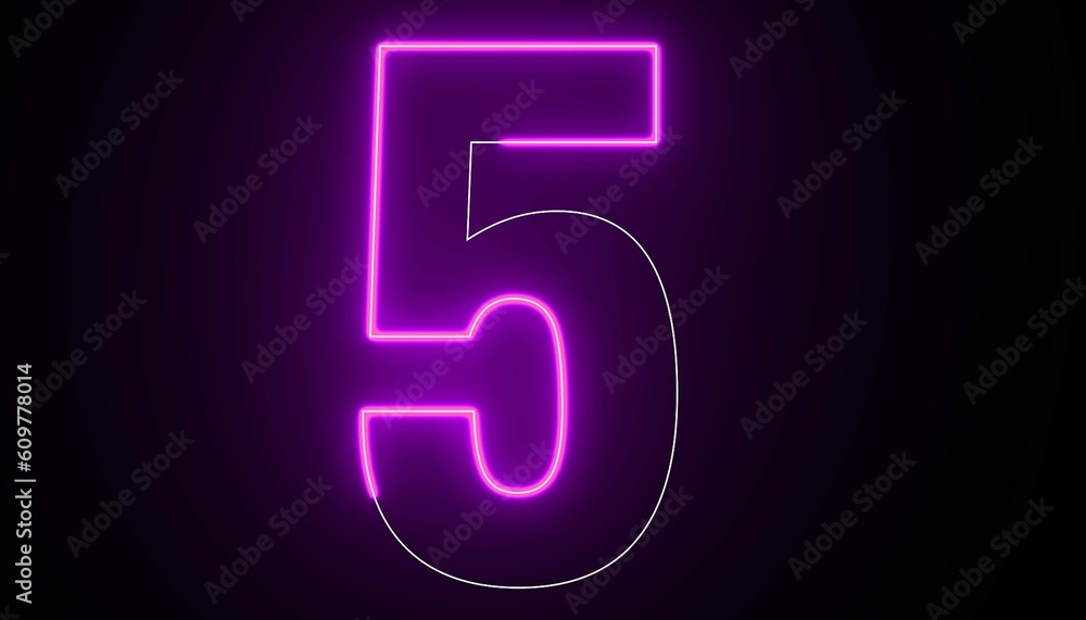 5 Number Electric purple lighting text with animation on black background, 3D Rendering. Five Number. 5 Number Electric purple lighting text with animation on black background, 3D Rendering. Five Number.