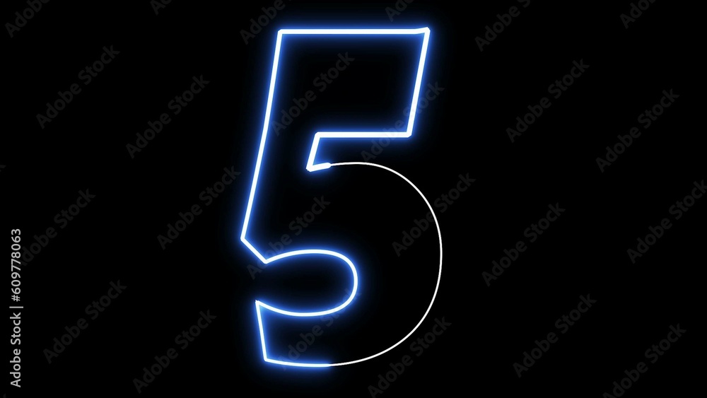 5 Number Electric blue lighting text with animation on black background, 3D Rendering. Five Number. 5 Number Electric blue lighting text with animation on black background, 3D Rendering. Five Number.