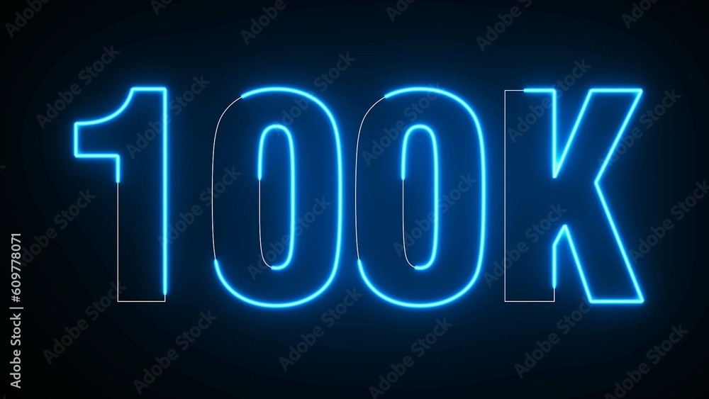 100K Electric Blue lighting text with animation on black background, 100 000 Number. One hundred thousand. 100K Electric Blue lighting text with animation on black background, 100 000 Number. One hundred thousand.
