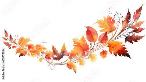 autumn foliage corner borders in watercolor style  isolated on a transparent background for design layouts