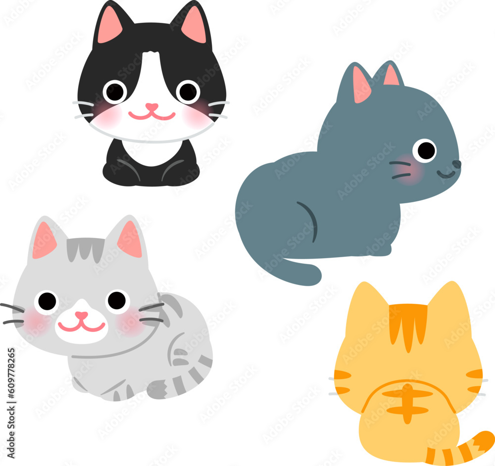 香箱座りした猫のデフォルメイラストセット 香箱座りした猫のデフォルメイラストセット