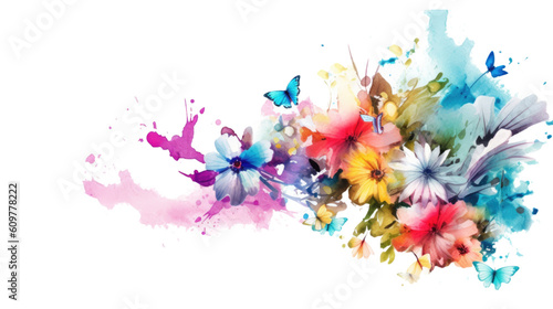 spring floral corner borders in watercolor style  isolated on a transparent background for design layouts