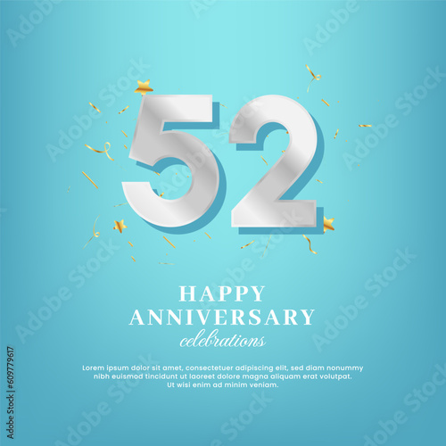 52nd anniversary vector template with a white number and confetti spread on a gradient background © mirvan