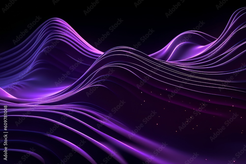 Network technology. Futuristic tech black background and purple waves Low poly wire illustration Generative AI Network technology. Futuristic tech black background and purple waves Low poly wire illustration Generative AI