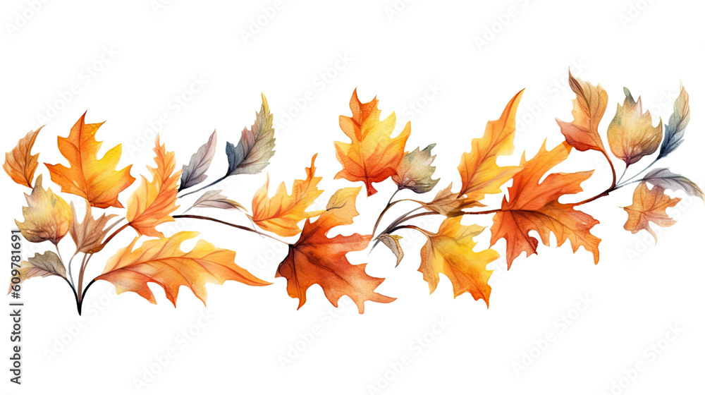 autumn foliage garland in watercolor style, isolated on a transparent background for design layouts autumn foliage garland in watercolor style, isolated on a transparent background for design layouts