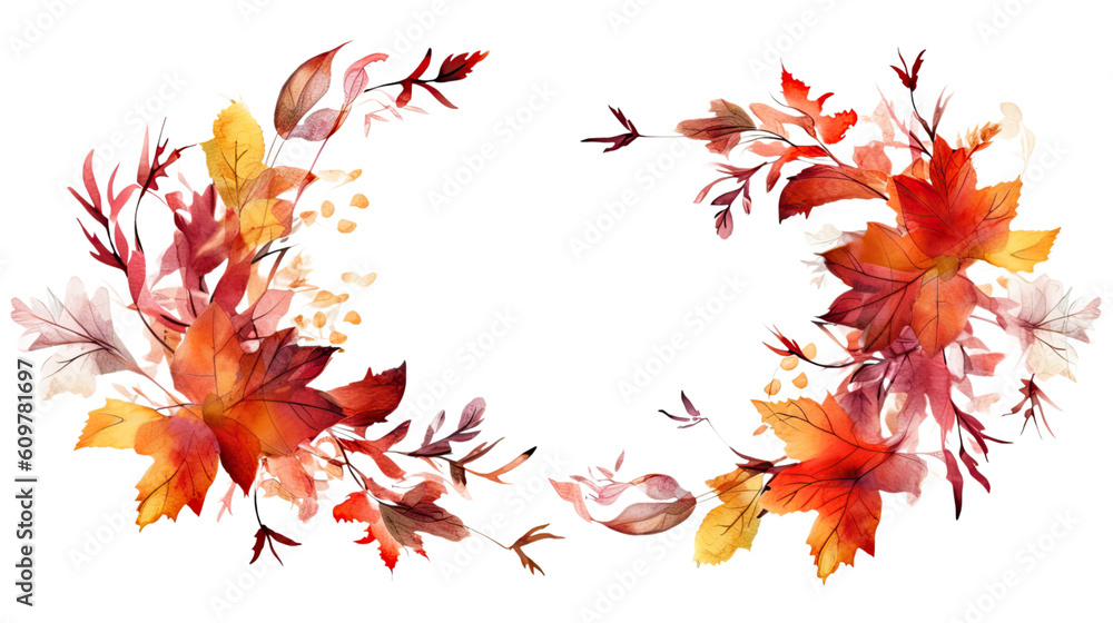 autumn foliage garland in watercolor style, isolated on a transparent background for design layouts autumn foliage garland in watercolor style, isolated on a transparent background for design layouts
