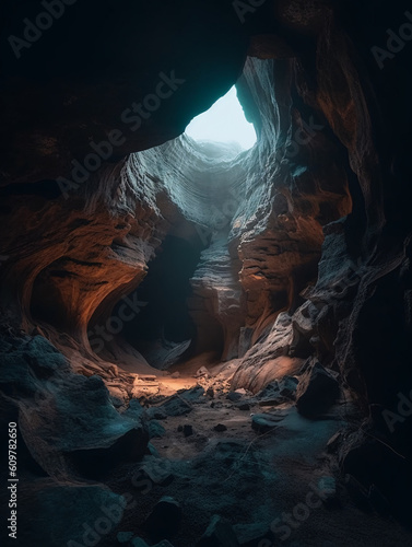 Futuristic Cave OpeningLandscape Photography created with generative AI tools