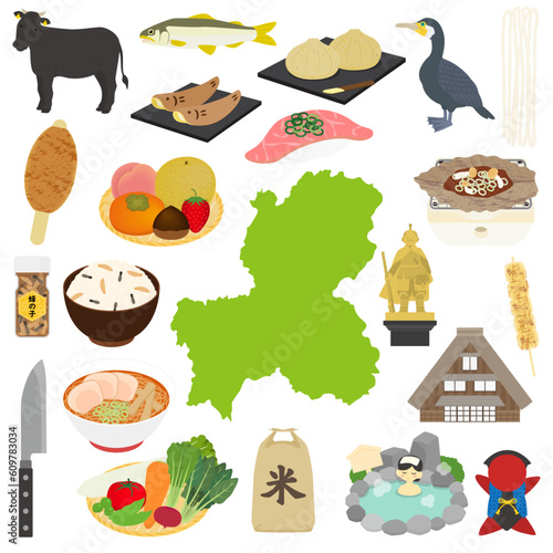 岐阜県の名物のイラストセット