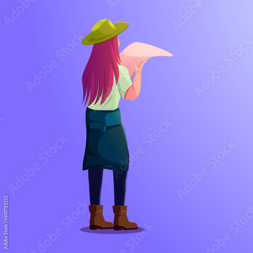 Traveler woman hiking adventure, journey vector illustration