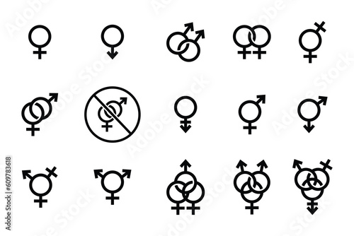 Gender symbols. Male, female and transgender symbols. outline icon style design. Simple vector design editable