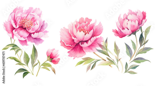vibrant peonies in watercolor style  isolated on a transparent background for design layouts