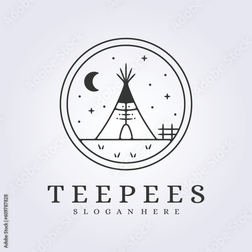 night teepee tent of traditional american ethnic in emblem for logo icon vector illustration design © Lodzrov