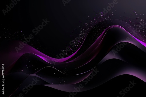 Network technology. Futuristic tech black background and purple waves Low poly wire illustration Generative AI