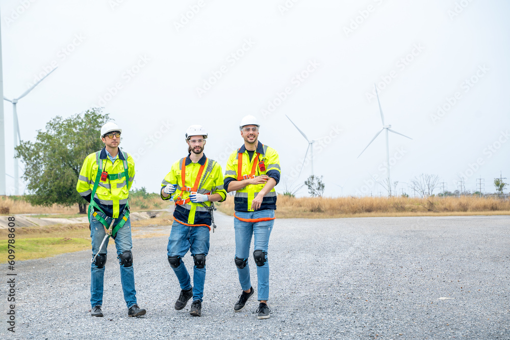 Engineers checking wind turbines,Renewable energy technology and sustainability,Alternative energy for future. Engineers checking wind turbines,Renewable energy technology and sustainability,Alternative energy for future.