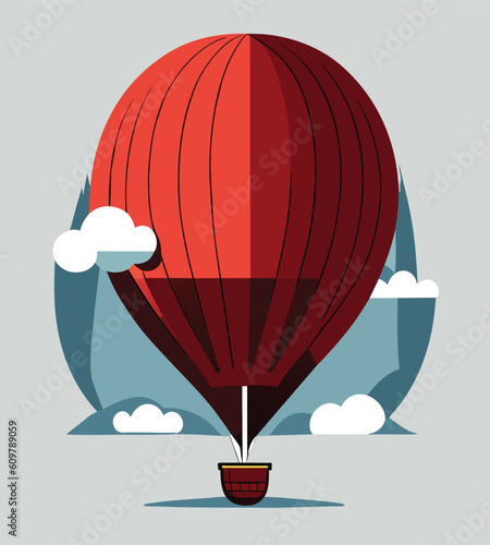 Fototapeta Naklejka Na Ścianę i Meble -  Embark on a whimsical journey with this delightful red air balloon vector illustration. The vibrant red hue of the balloon adds a touch of joy and excitement to the scene.