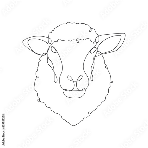 Sheep head in continuous line drawing style. Lamb head line art icon design. Sheep minimalist black linear icon. Vector illustration. 