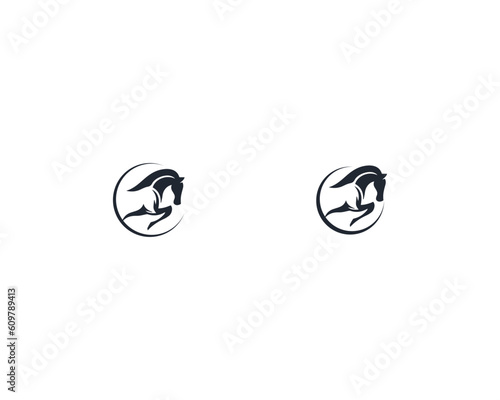Fast speed Jumping horse logo design elements, side view running horse logo template, Horse Race logo design, Silhouette equestrian Horse racing logo design template vector illustration.