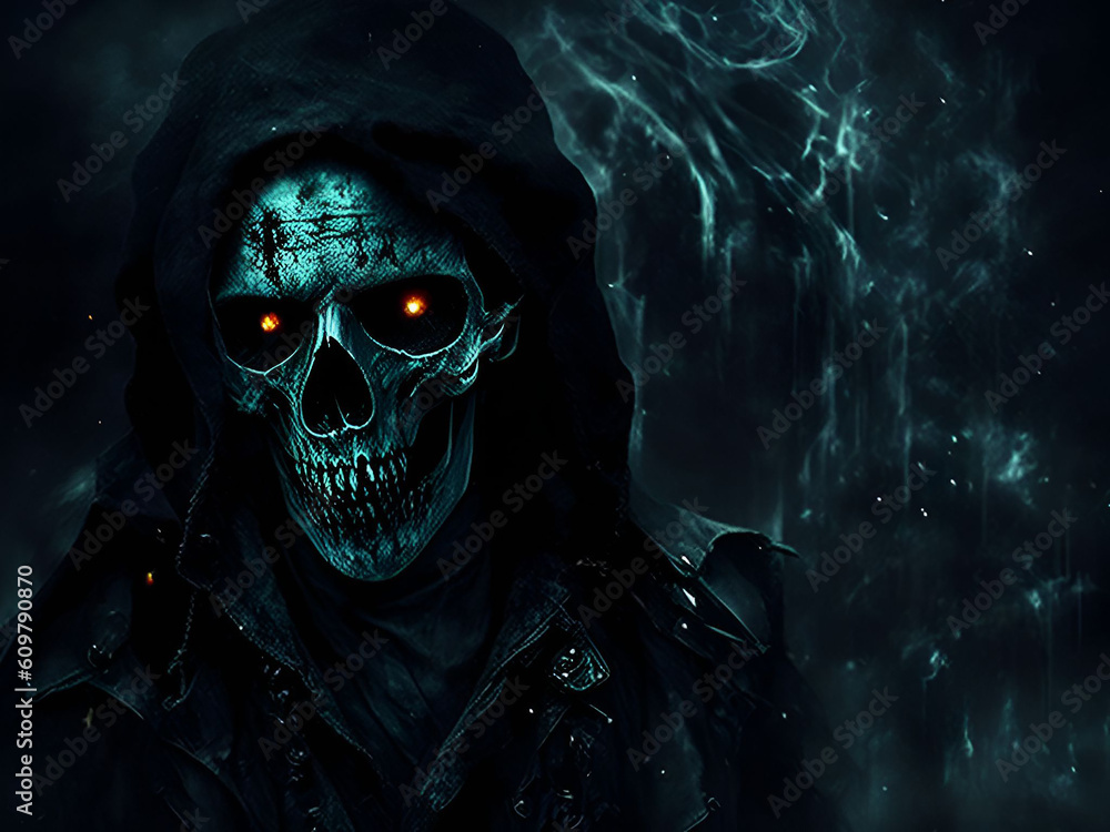 Scary ghost skull on dark background. Generative ai Scary ghost skull on dark background. Generative ai