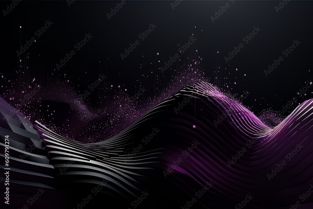 Network technology. Futuristic tech black background and purple waves Low poly wire illustration Generative AI Network technology. Futuristic tech black background and purple waves Low poly wire illustration Generative AI