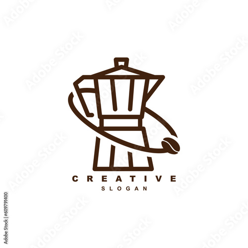 Outline coffee thermos cafe logo design for your brand or business