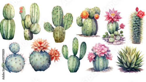 cactus in watercolor style, isolated on a transparent background for design layouts