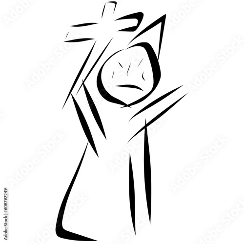 A vector sketch of a nun with a cross