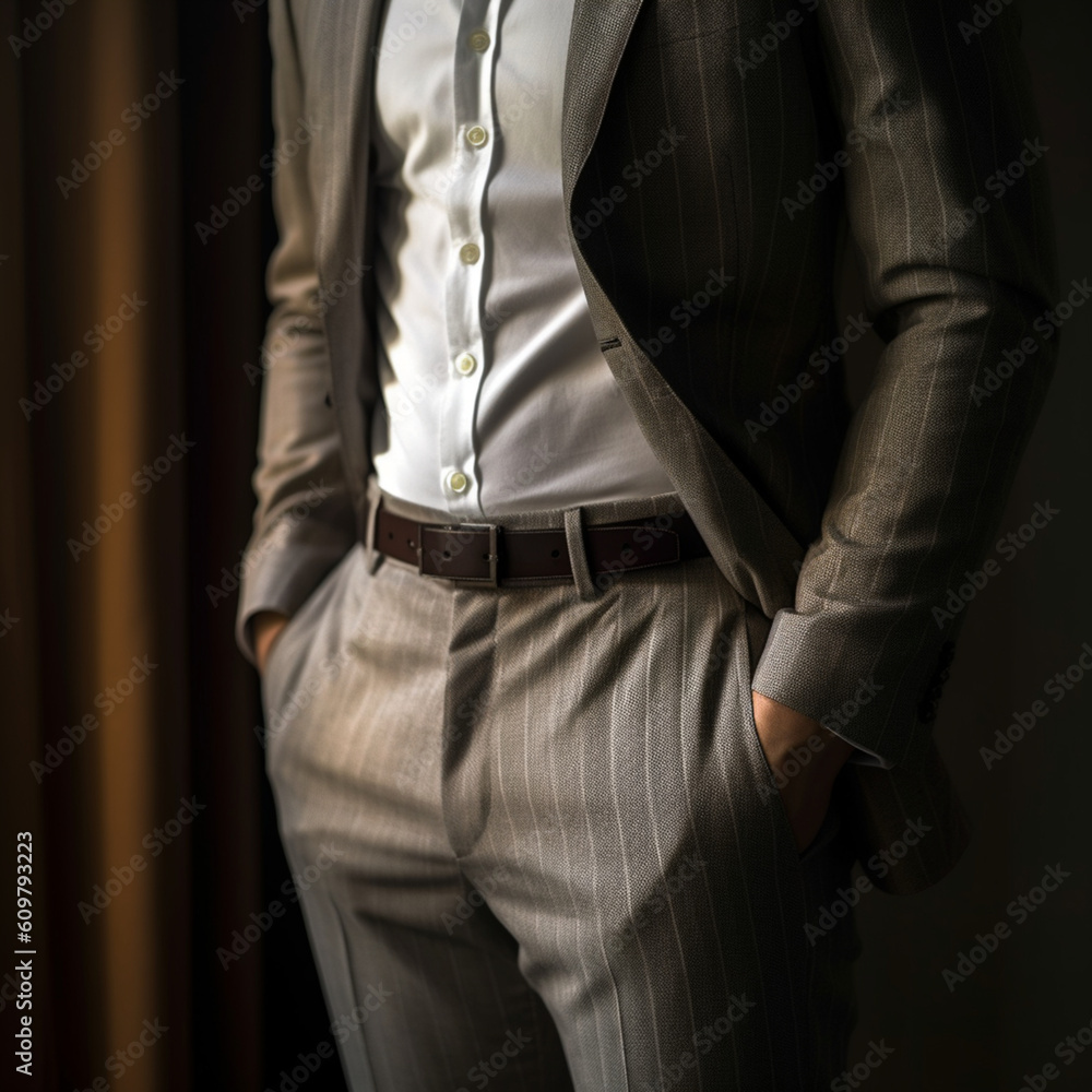 arafed man in a suit and tie standing in front of a window, subject detail: wearing a suit, wearing business suit, wearing a worn out brown suit, wearing a stylish men's suit. Generative AI
