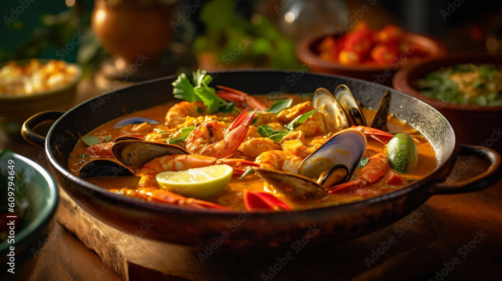 Seafood Curry Fragrant Thai-inspired spices. Generative AI