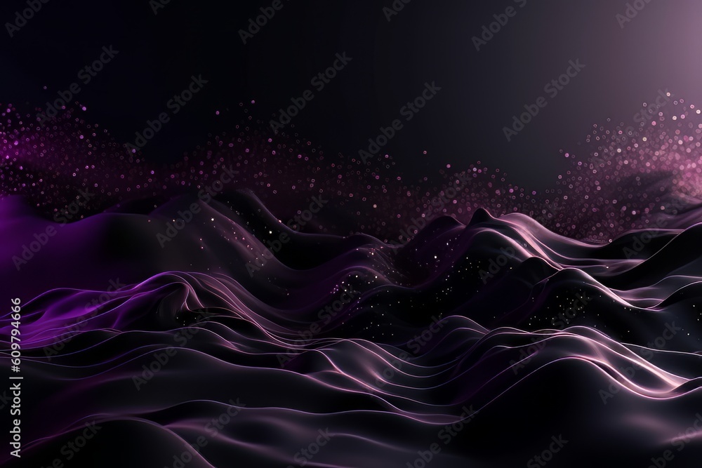 Network technology. Futuristic tech black background and purple waves Low poly wire illustration Generative AI Network technology. Futuristic tech black background and purple waves Low poly wire illustration Generative AI
