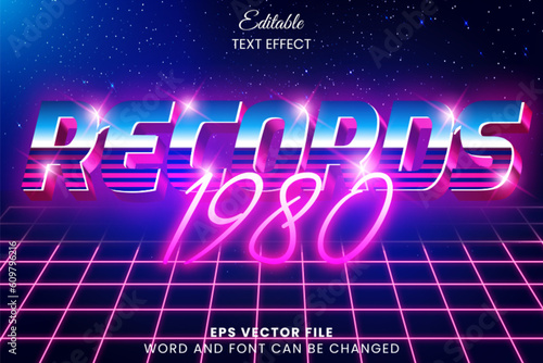 Record 1980 neon vintage retro editable text effect