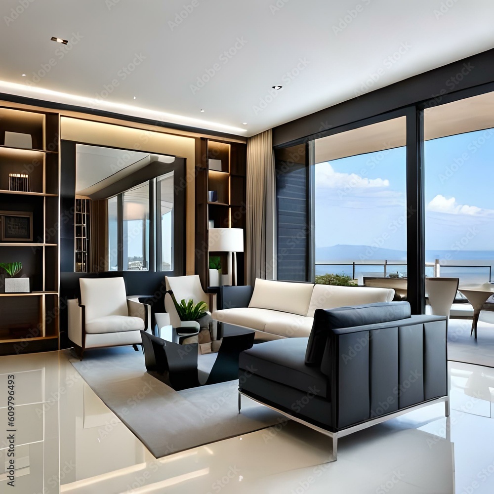 Fototapeta premium modern living room with fireplace