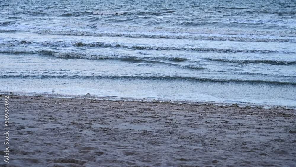 slow motion scene, beautiful view sand beach of sea coast in the evening slow motion scene, beautiful view sand beach of sea coast in the evening