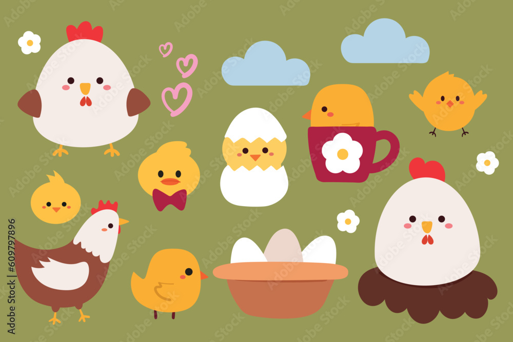 cute cartoon chicken and bird sticker set cute cartoon chicken and bird sticker set