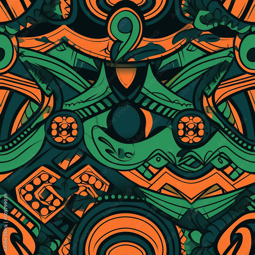 Generative AI image of Borneo art-inspired design tile embodies the rich cultural heritage of Borneo, showcasing intricate motifs and vibrant colors that bring a touch of exotic beauty to any space.