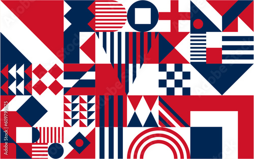 Abstract Geometry Pattern Artwork. Flat design geometric pattern background. France flag color in geometric pattern