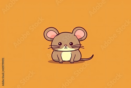 cute mouse sitting on a vibrant yellow background Generative AI