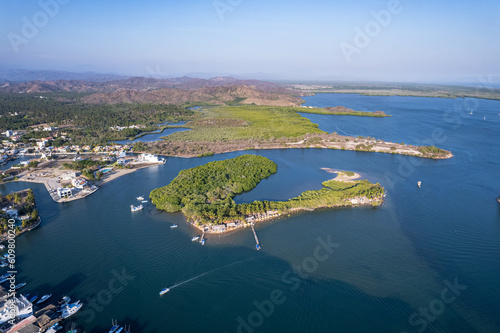 Island in the middle of the lagoon of Barra de Navidad beach, cihuatlan, Jalisco, mouth of river, Melaque Beach, Costalegre