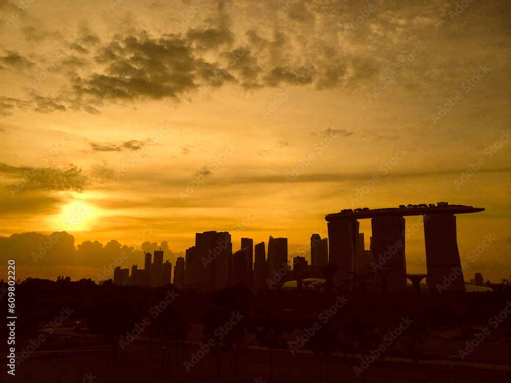 Singapore sunset silhouette of the city