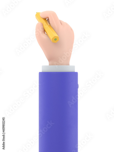Transparent Backgrounds Mock-up.The hand holds a pen. A hand with an office subject in 3D style, Supports PNG files with transparent backgrounds. 