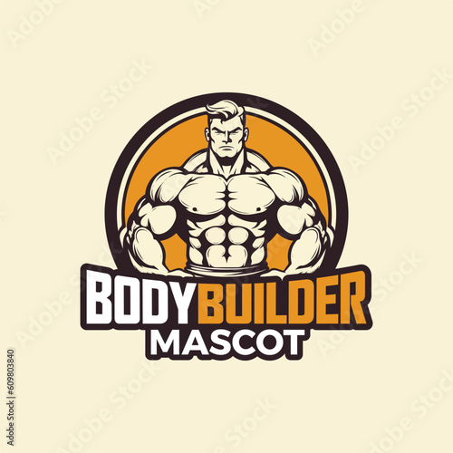 Body Builder Mascot Logo Design Muscular Men Strong Man Mascot Logo 
