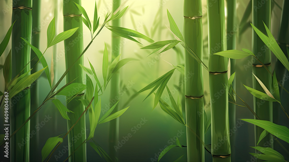 Fototapeta premium Bamboo Oasis: Flourishing Green Shoots Harmonize with the Surrounding Greenery Using Generative Ai