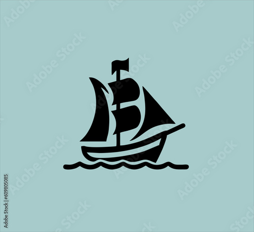 silhouette sailing ship icon in simple style. linear style