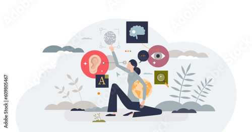 Web accessibility and easy online browsing assistance tiny person concept, transparent background. Help tools for users with hearing or sight problems illustration. Adjustable internet site usage.