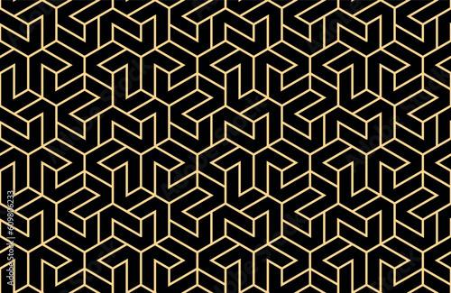 Abstract geometric pattern. A seamless vector background. Gold and black ornament. Graphic modern pattern. Simple lattice graphic design