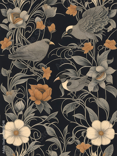 floral and birds pattern 
vintage style.