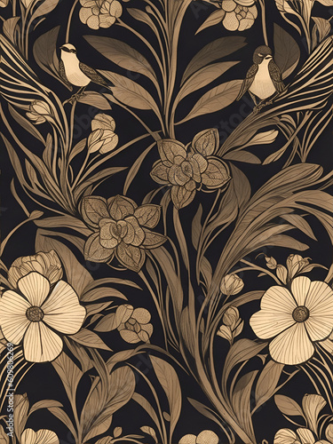 floral pattern dark tone vintage style.