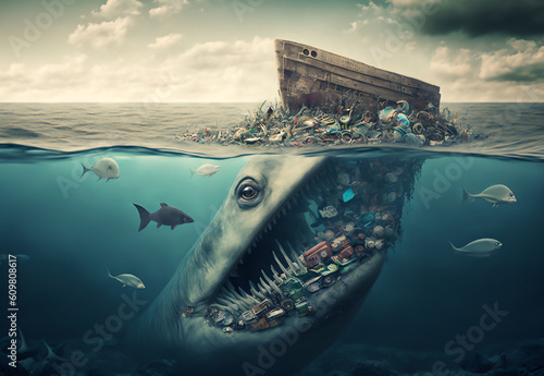 Ocean pollution marine debris whale eating garbage