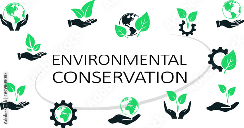 Set of environmental conservation icons as ESG concept strategy