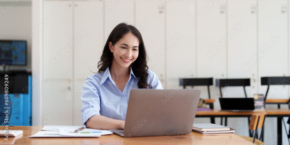 Accountant woman working on laptop and do document, tax, exchange, research, accounting and Financial advisor concept Accountant woman working on laptop and do document, tax, exchange, research, accounting and Financial advisor concept