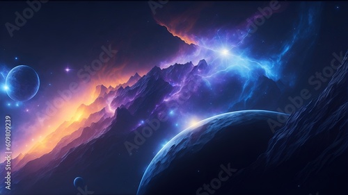 Fototapeta Naklejka Na Ścianę i Meble -  Fantastic multicolored outer space with stars, constellations, galaxies, planets and nebulae. Generative AI